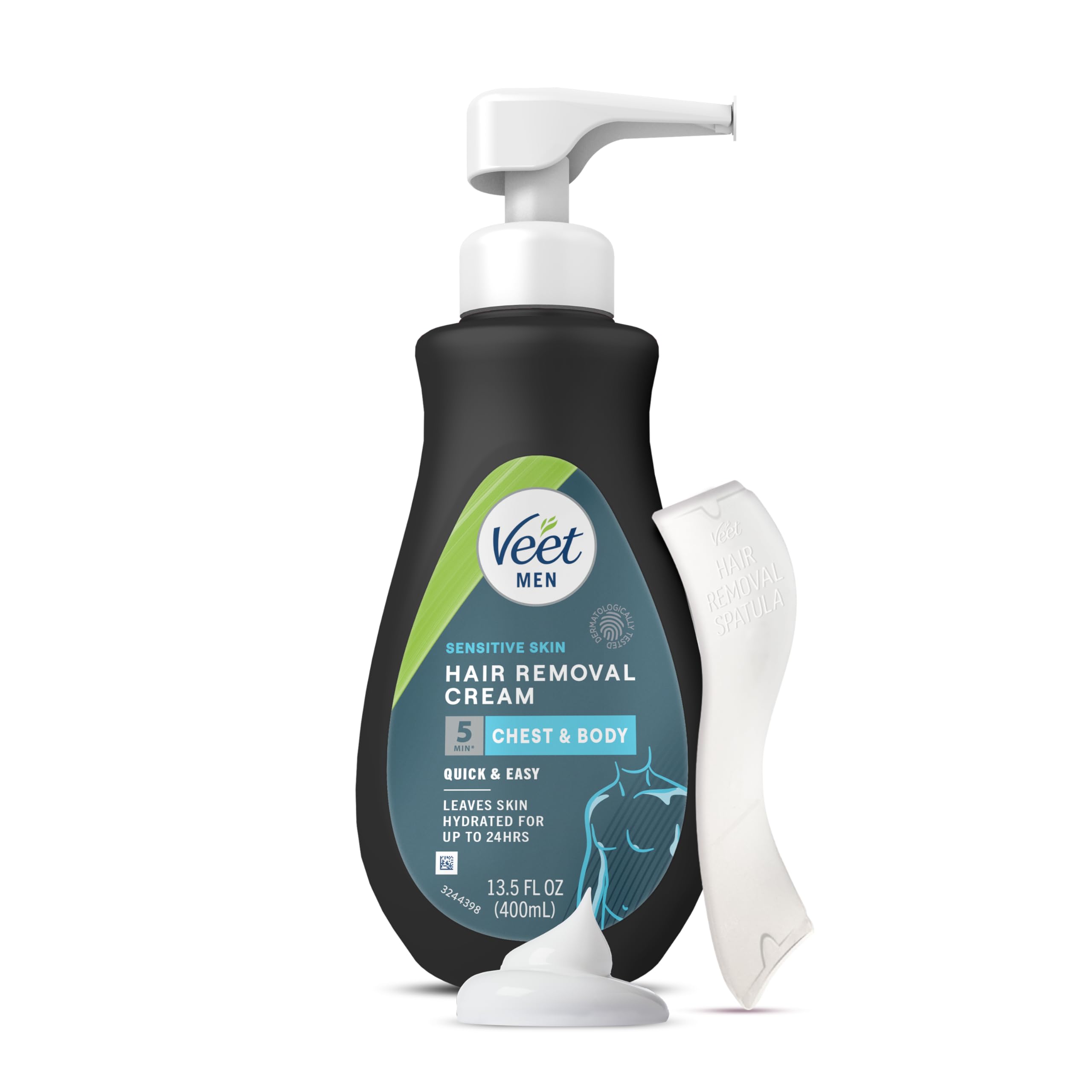 Crème dépilatoire Veet Men pour peaux sensibles, 400 ml, sans douleur, effet durable et rapide, fini net, testée dermatologiquement. À utiliser sur la poitrine, le dos, les bras, les jambes et les aisselles (lot de 2).