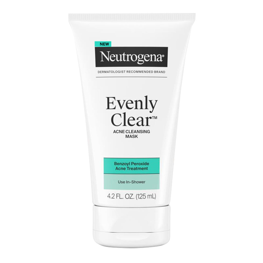 Masque Nettoyant Visage Anti-Acné Neutrogena Evenly Clear avec Peroxyde de Benzoyle à 3,5 % Traite les Éruptions Cutanées et Argile de Bentonite, Masque Purifiant à l'Argile Absorbe l'Huile pour Améliorer Visiblement l'Apparence de la Peau, 125 ml