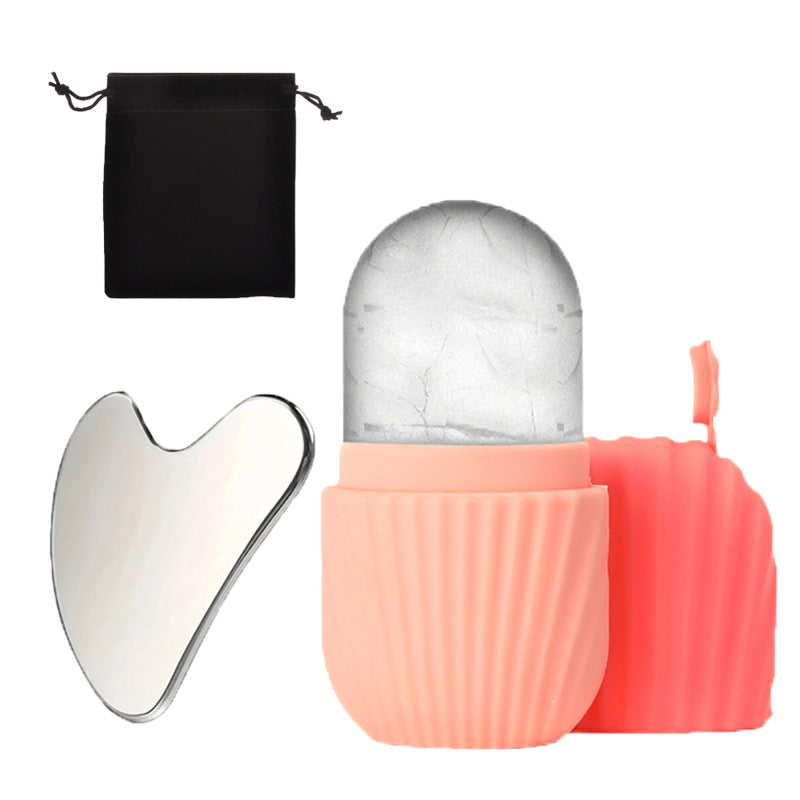 Ensemble d'outils de soin du visage en silicone avec plaque de grattage et sac de rangement pour l'application de glaçons sur le visage