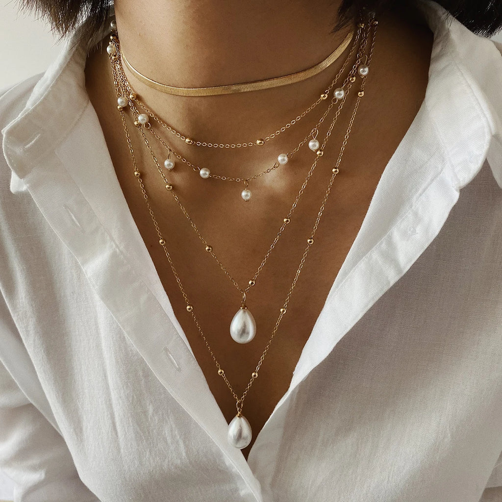 Collier Ras du Cou Gothique en Perles d'Imitation avec Pompon, Colar Statement Mariage Punk Lariat Serpent Longue Chaîne Collier Bijoux Femme