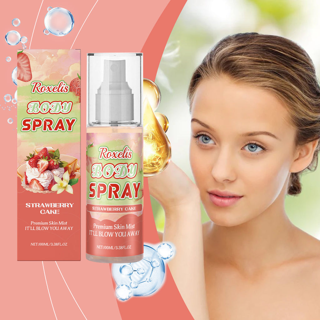 Roxelis Spray Corporel Parfum Fraise Longue Durée Parfum Frais avec une Note Douce Tenue Parfumée Parfum Élégant Léger à Multi-Niveaux
