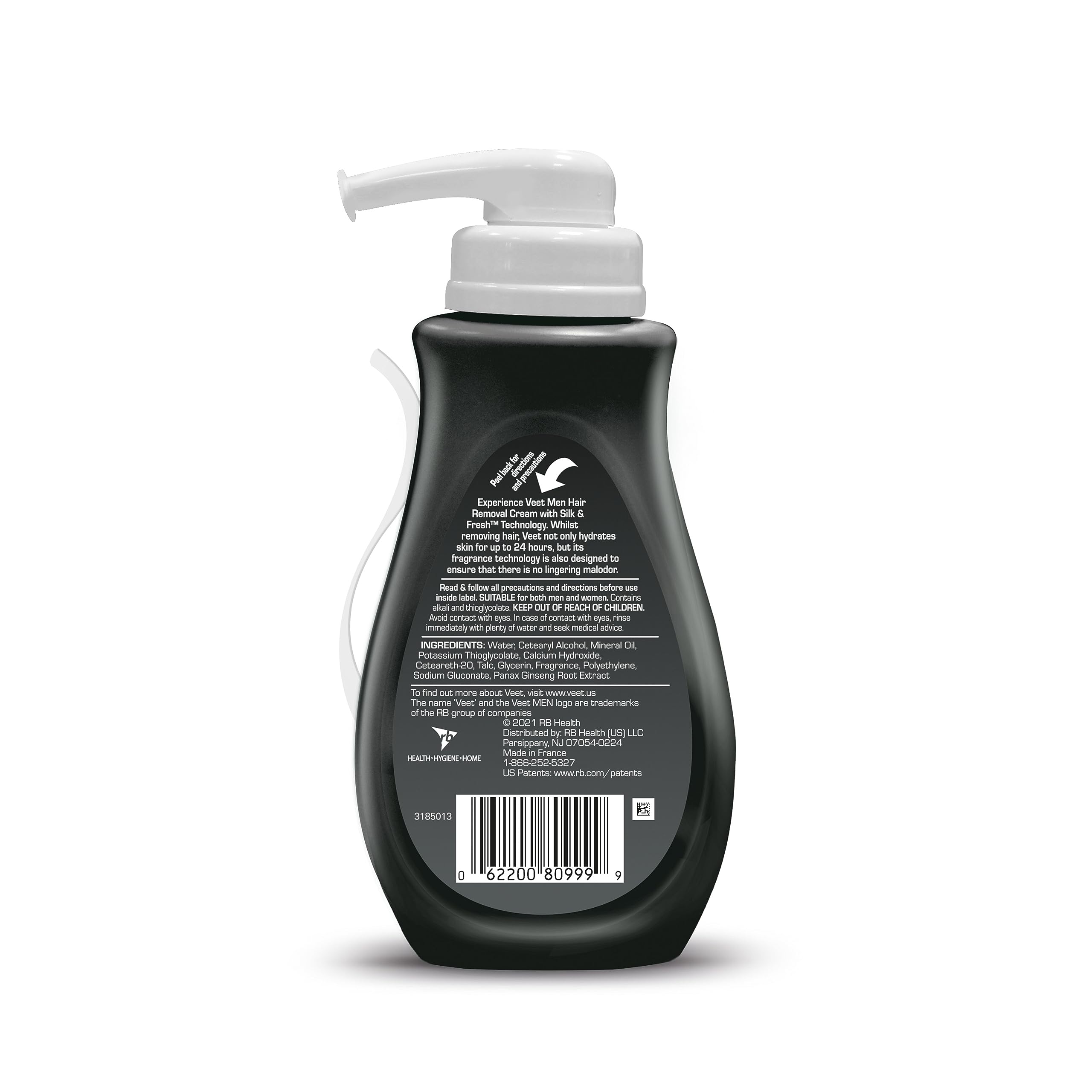Crème dépilatoire Veet Men pour peaux sensibles, 400 ml, sans douleur, effet durable et rapide, fini net, testée dermatologiquement. À utiliser sur la poitrine, le dos, les bras, les jambes et les aisselles (lot de 2).