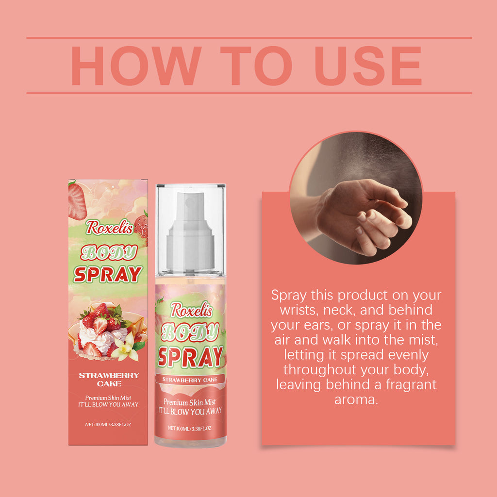 Roxelis Spray Corporel Parfum Fraise Longue Durée Parfum Frais avec une Note Douce Tenue Parfumée Parfum Élégant Léger à Multi-Niveaux