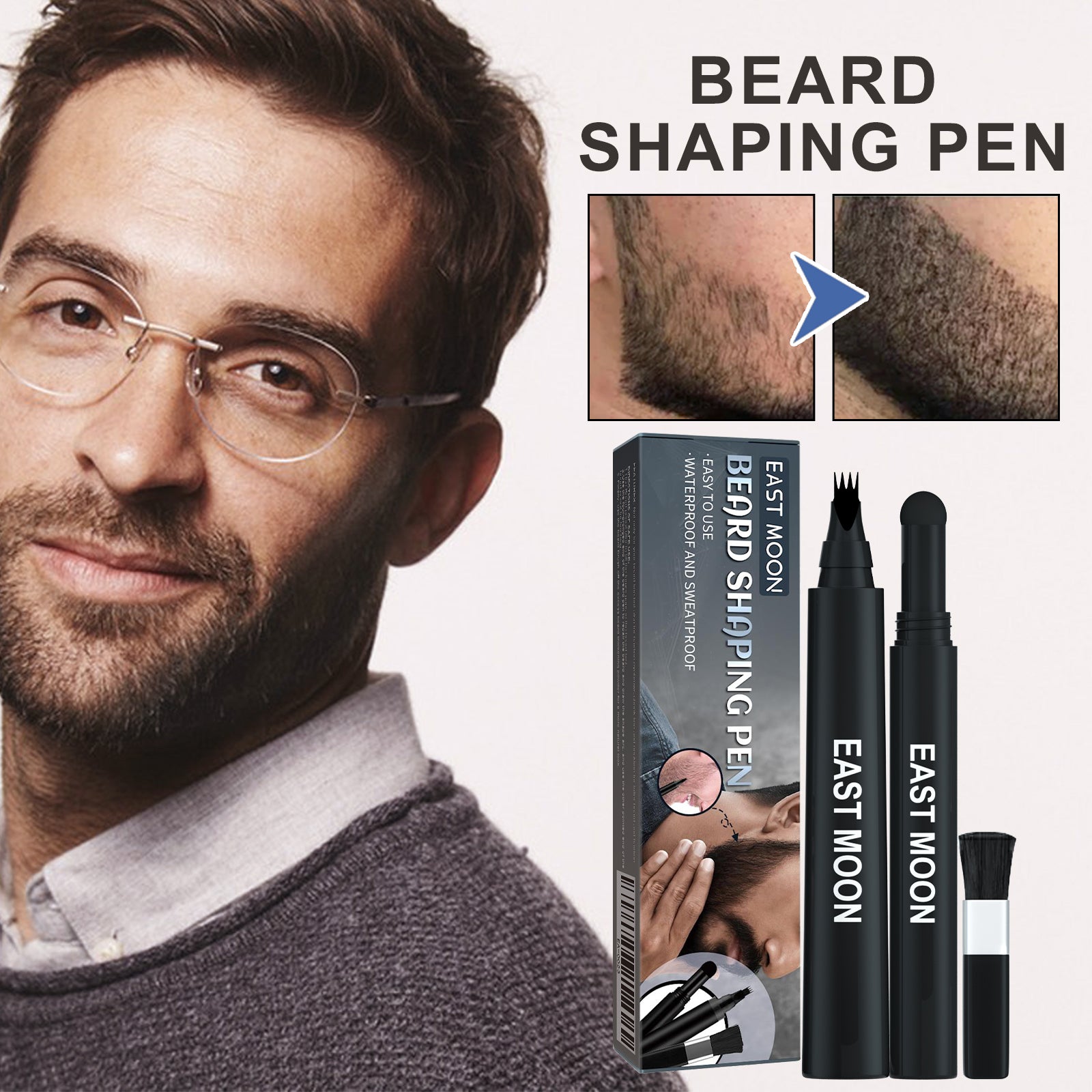 Kit Stylo de Remplissage de Barbe, Remplisseur de Barbe 3 en 1 avec Brosse pour Homme