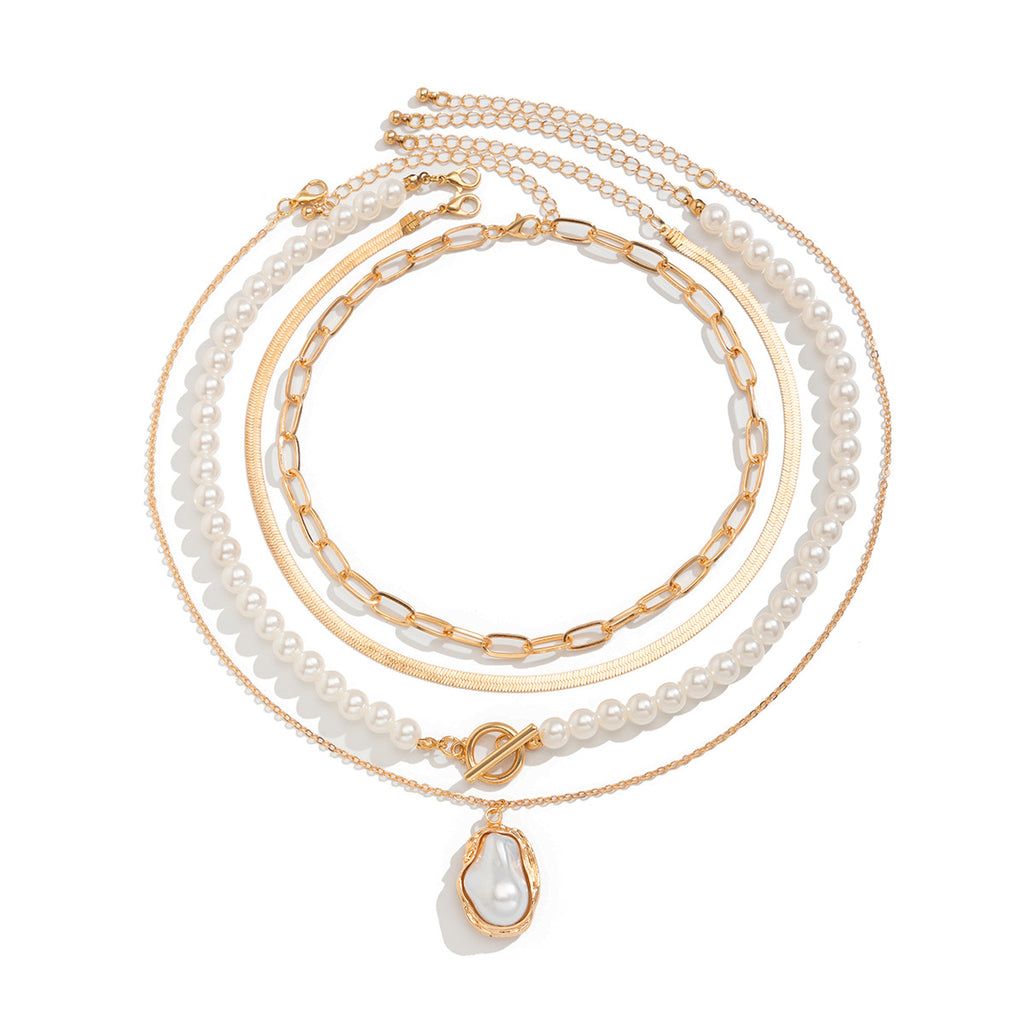 Collier pendentif circulaire en métal, ras du cou, perles irrégulières, multicouche