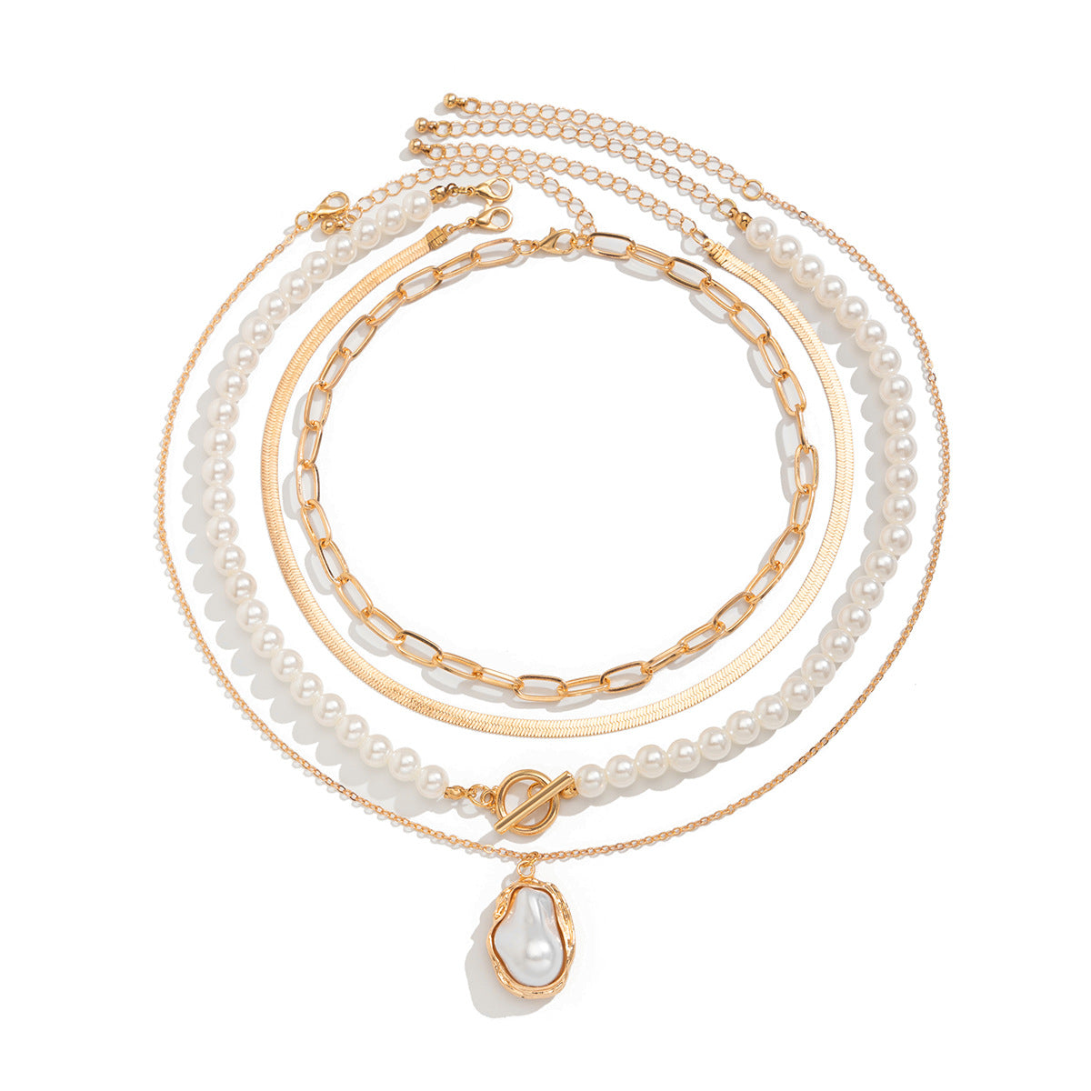 Collier pendentif circulaire en métal, ras du cou, perles irrégulières, multicouche