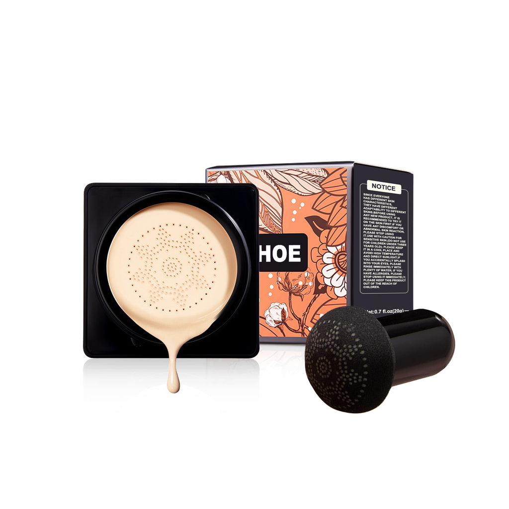 Poudre Éponge Magique, Teint Naturel Blanc Ivoire Pores Invisibles Avec Coussin d'Air Champignon Sur Base de Maquillage
