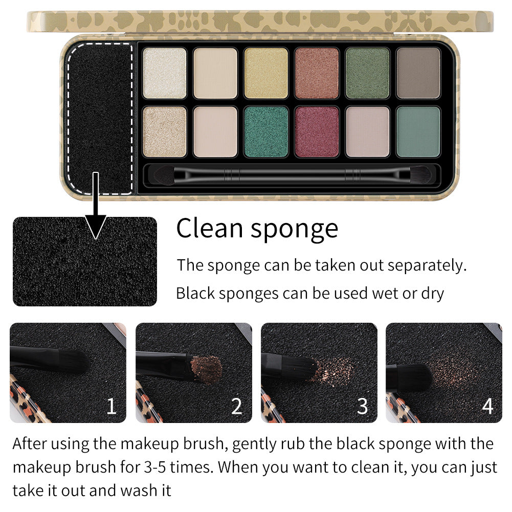 Romantic Beauty 12 couleurs fard à paupières léopard maquillage perle finition mate fard à paupières palette pinceau