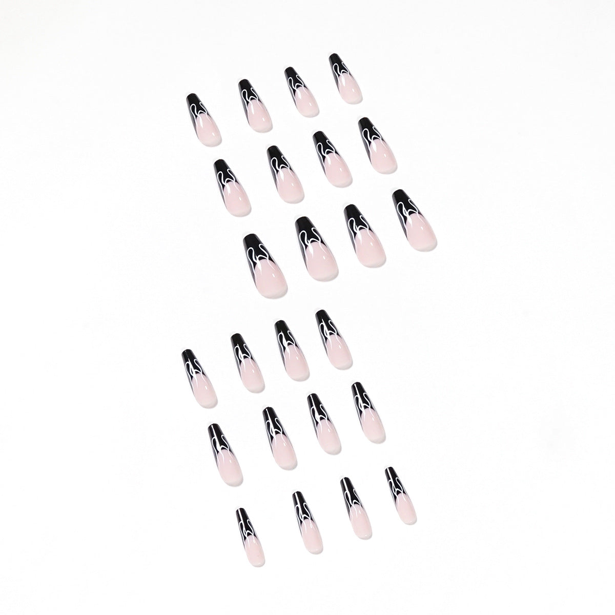 Faux ongles noirs flamme française, faux ongles finis, patch d'ongle, faux ongle