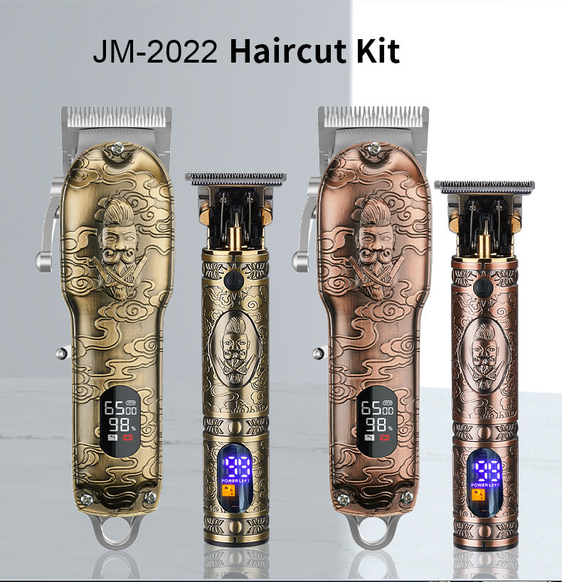 Tondeuse à Cheveux Entièrement Métallique Rétro Tête d'Huile Sculpture Ciseaux Machine Set Tondeuse à Cheveux Électrique à Chargement USB