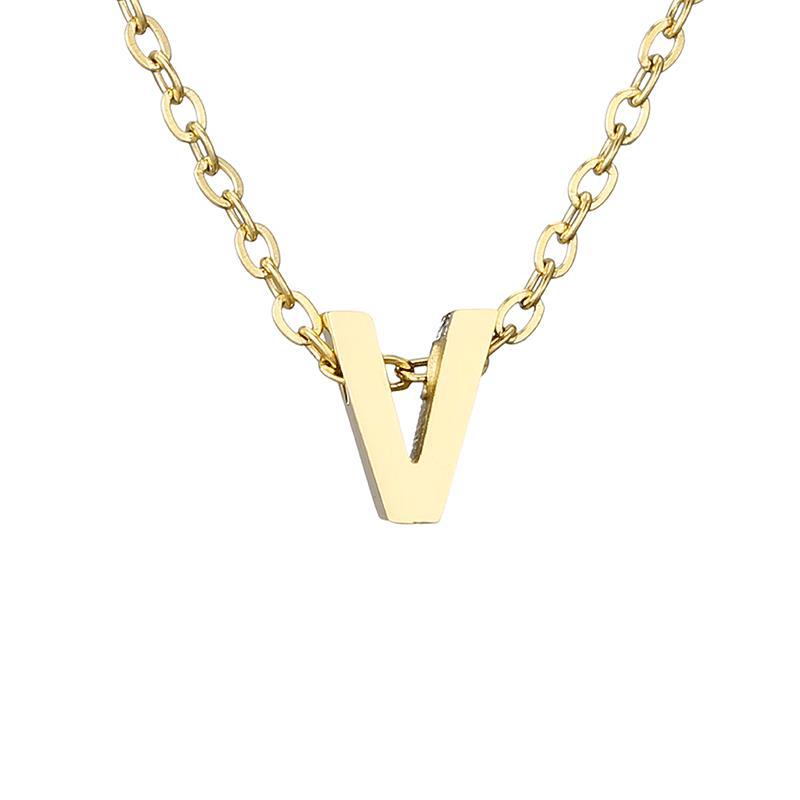 Nouveau Collier Pendentif Lettre en Acier Inoxydable Plaqué Or pour Clavicule