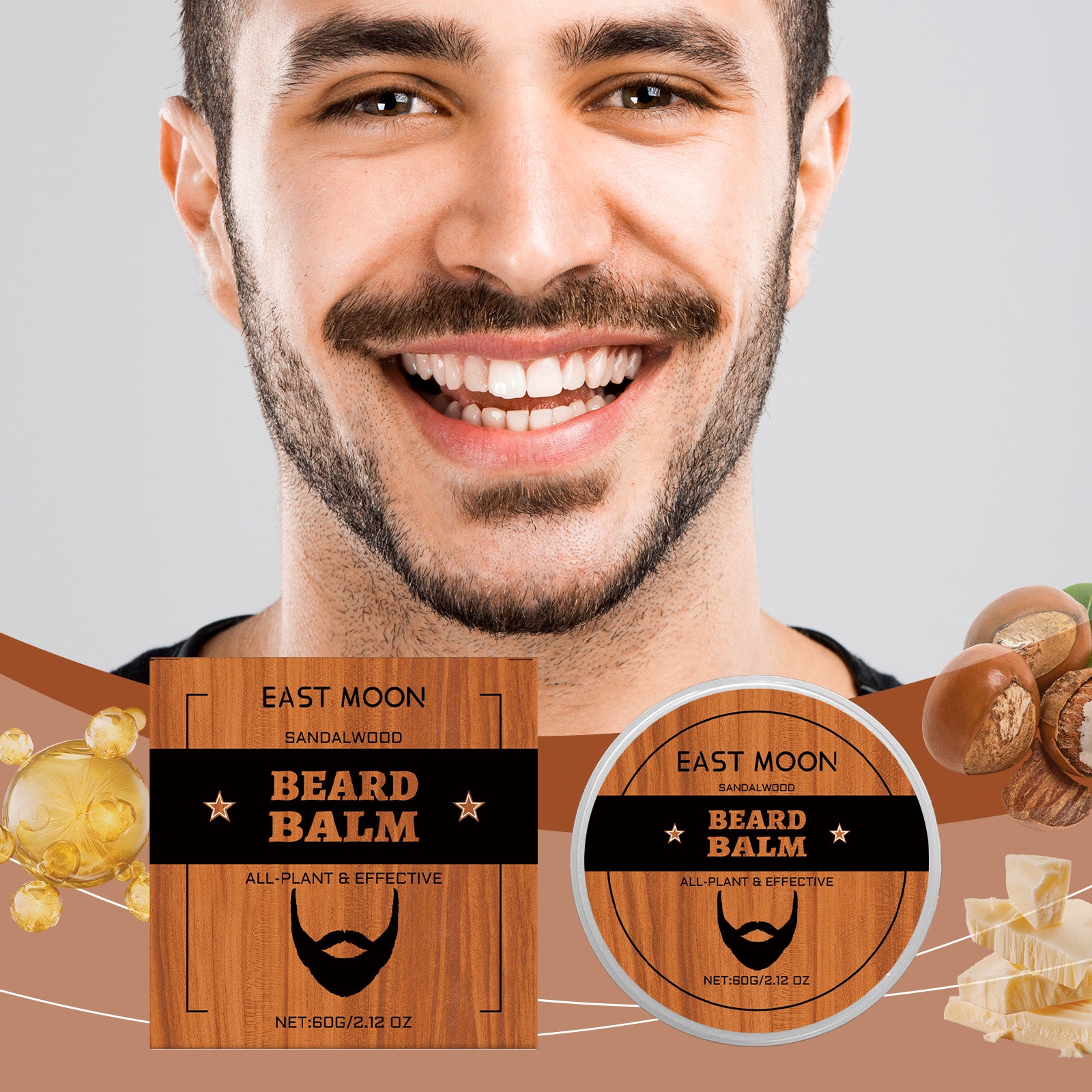 Crème de Soin Barbe Homme Bois de Santal Ingrédients Pour Le Soin de la Barbe Pour Hommes Avec Une Variété de Types de Peau