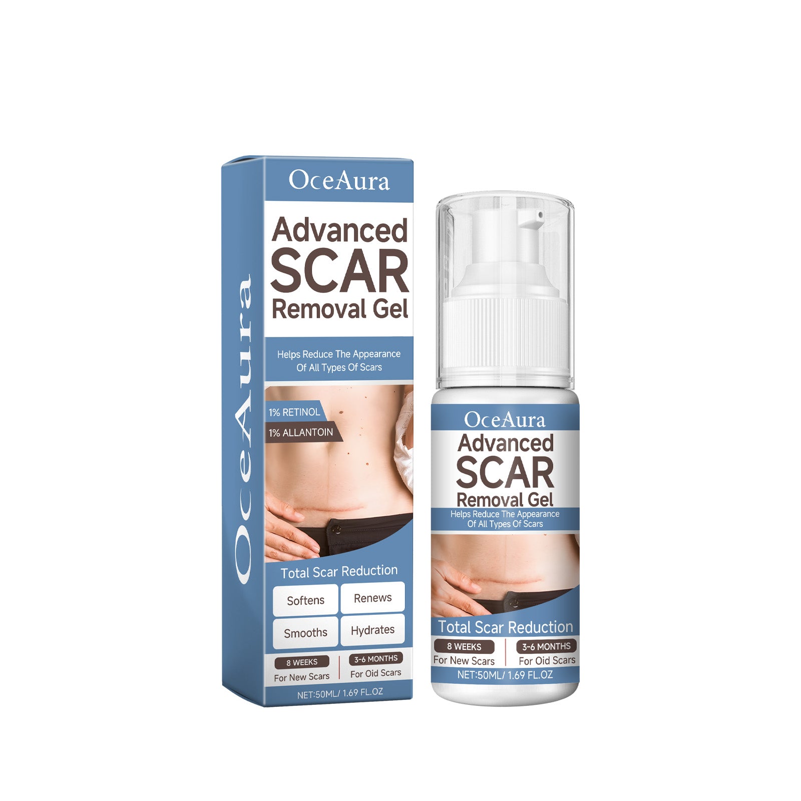 Gel réparateur éclaircissant pour cicatrices Oceaura – Hydrate et lisse la peau, répare les cicatrices chirurgicales, gel de soin post-grossesse