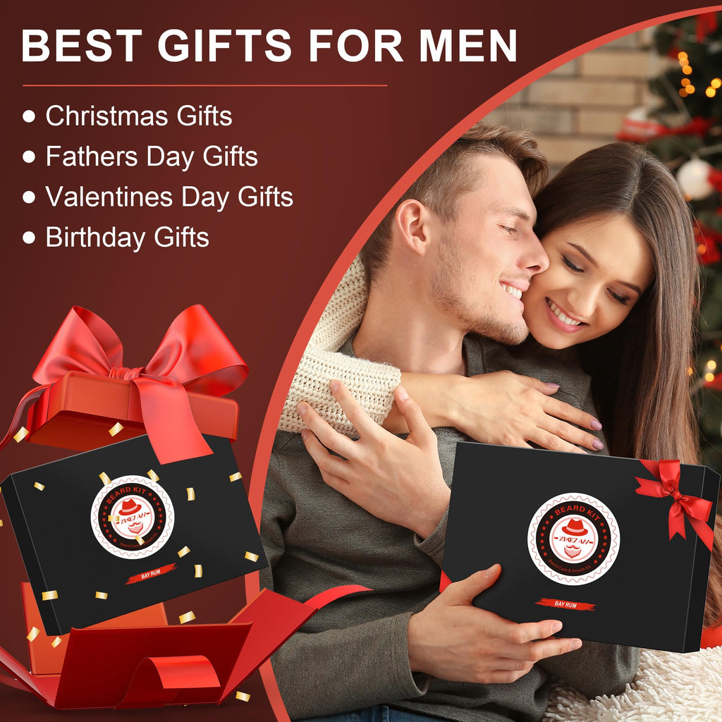 XIKEZAN Kit de toilettage et d'entretien pour barbe avec revitalisant, shampoing, huile, baume, brosse, peigne, cadeaux d'anniversaire pour la fête des pères, la Saint-Valentin pour homme, papa, mari, petit ami