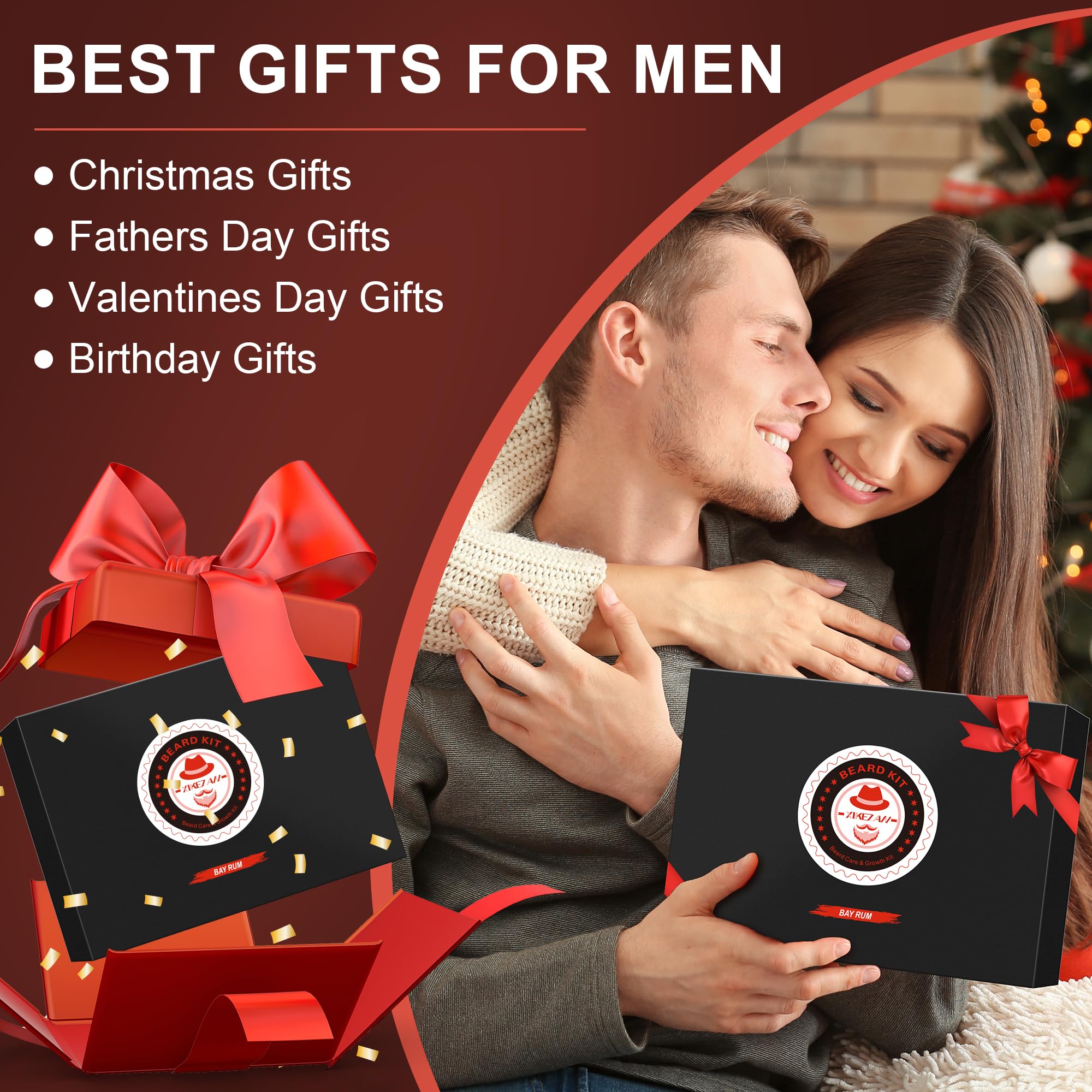 XIKEZAN Kit de toilettage et d'entretien pour barbe avec revitalisant, shampoing, huile, baume, brosse, peigne, cadeaux d'anniversaire pour la fête des pères, la Saint-Valentin pour homme, papa, mari, petit ami