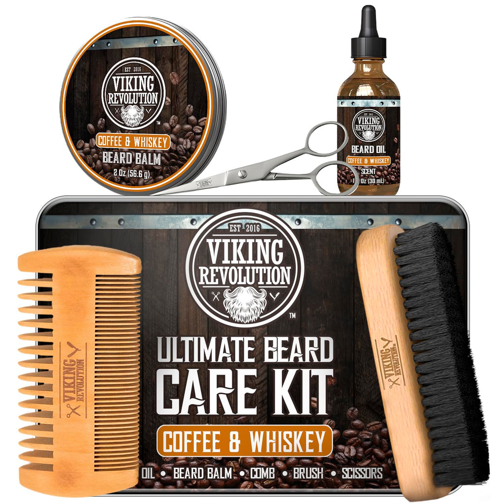 Kit de croissance de barbe - Huile, Baume, Sérum, Rouleau de Derma et Peigne en Bois pour la Croissance de la Barbe et de la Moustache