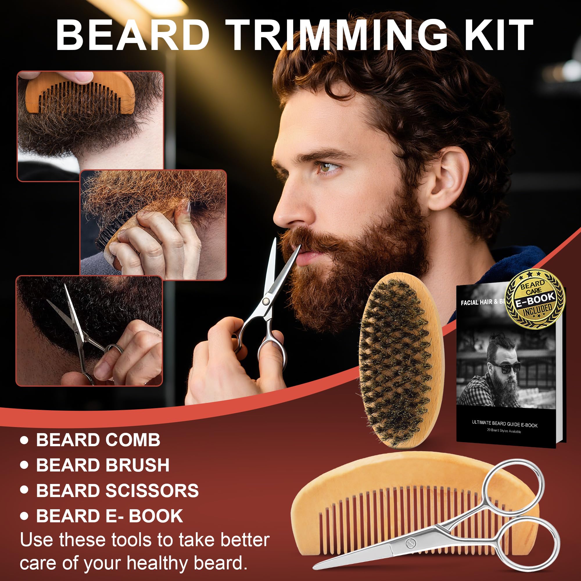 XIKEZAN Kit de toilettage et d'entretien pour barbe avec revitalisant, shampoing, huile, baume, brosse, peigne, cadeaux d'anniversaire pour la fête des pères, la Saint-Valentin pour homme, papa, mari, petit ami