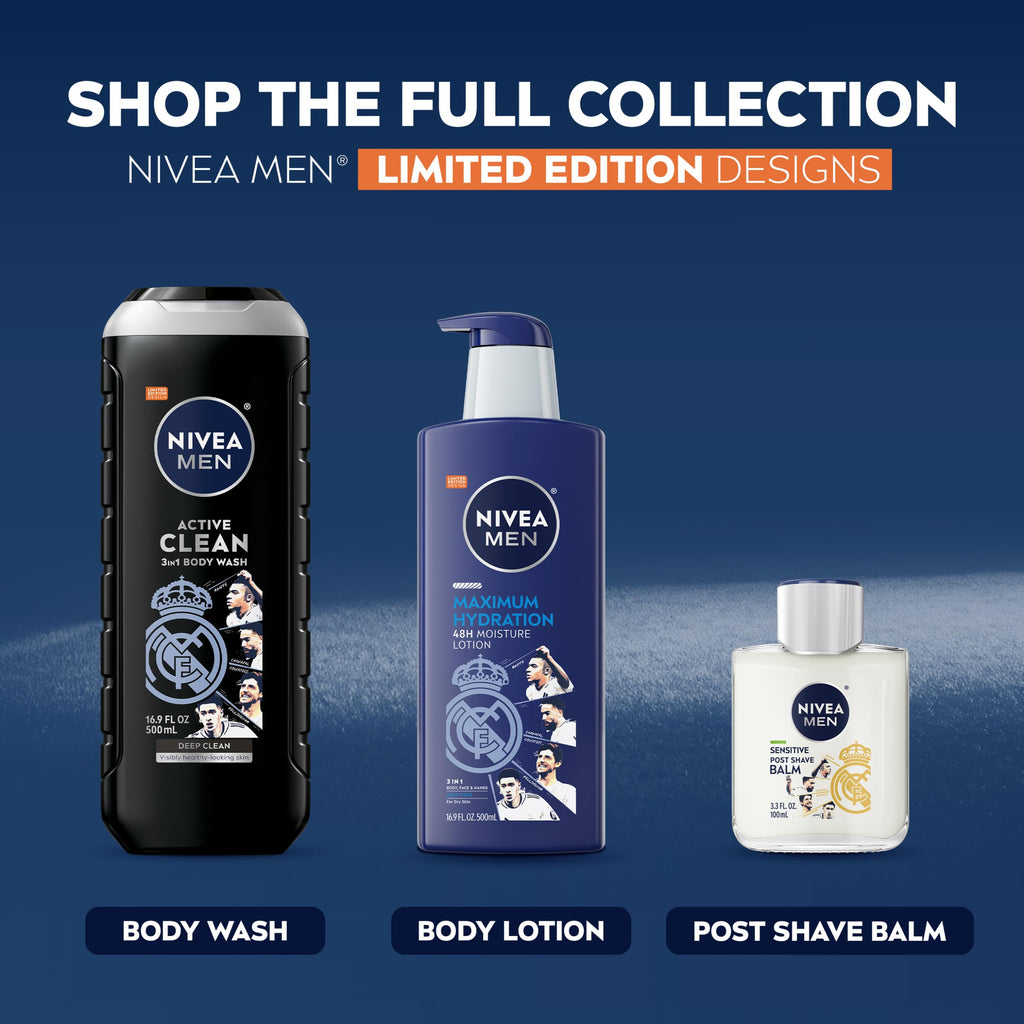 NIVEA MEN Baume Après-Rasage Peaux Sensibles Design Édition Limitée Real Madrid, au complexe VitaminPro, Baume Après-Rasage sans alcool pour homme, flacon de 100 ml