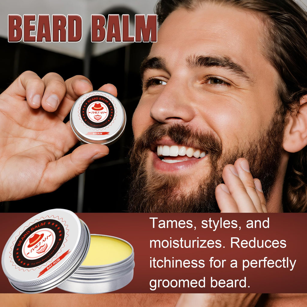 XIKEZAN Kit de toilettage et d'entretien pour barbe avec revitalisant, shampoing, huile, baume, brosse, peigne, cadeaux d'anniversaire pour la fête des pères, la Saint-Valentin pour homme, papa, mari, petit ami