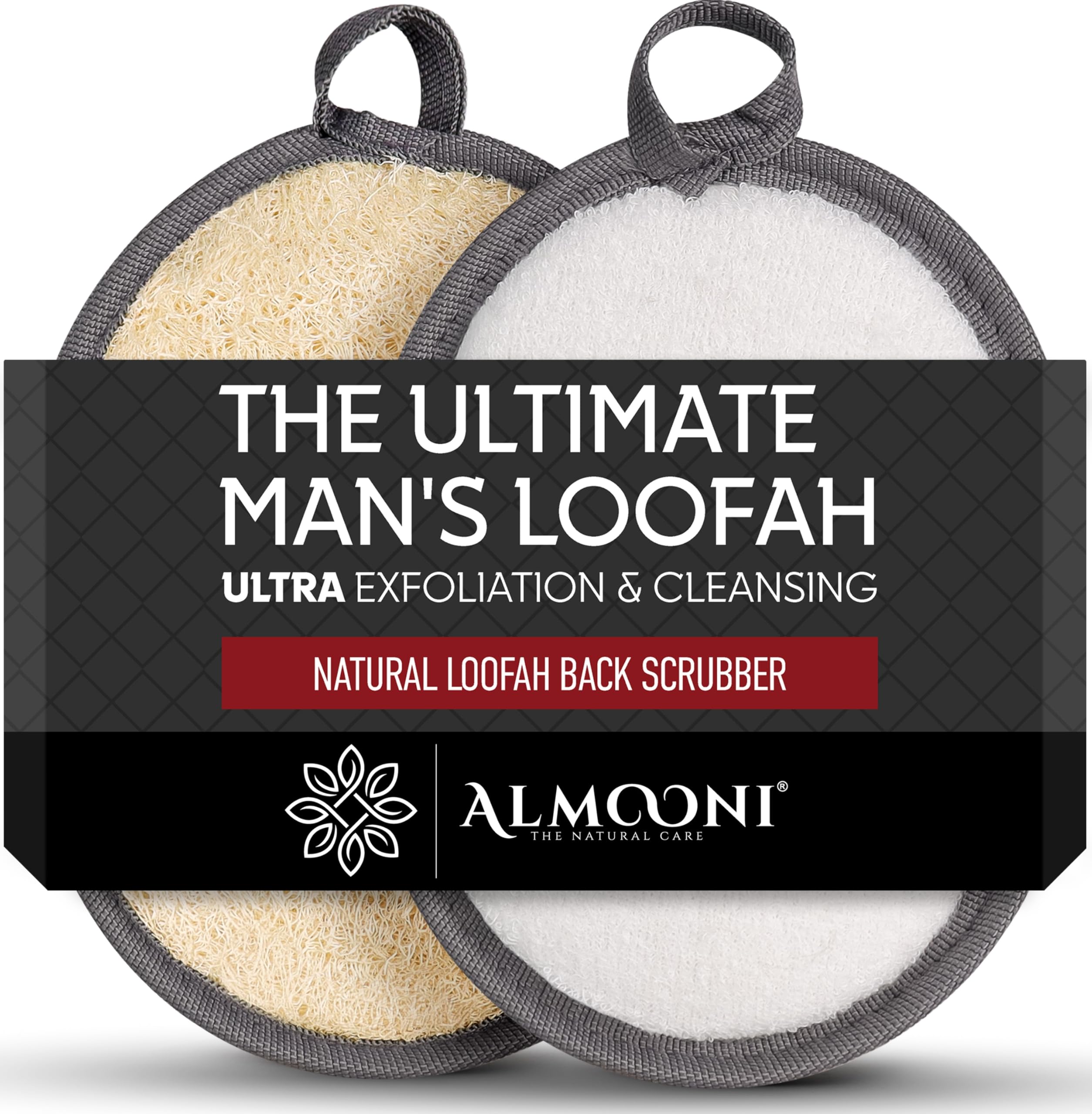 Luffa Naturelle Robuste pour Hommes, L'éponge de Douche Ultime pour Hommes Fabriquée à partir de Luffa Égyptien Naturel, Éponge de Douche pour Hommes - 2 Pièces (1 Paquet)