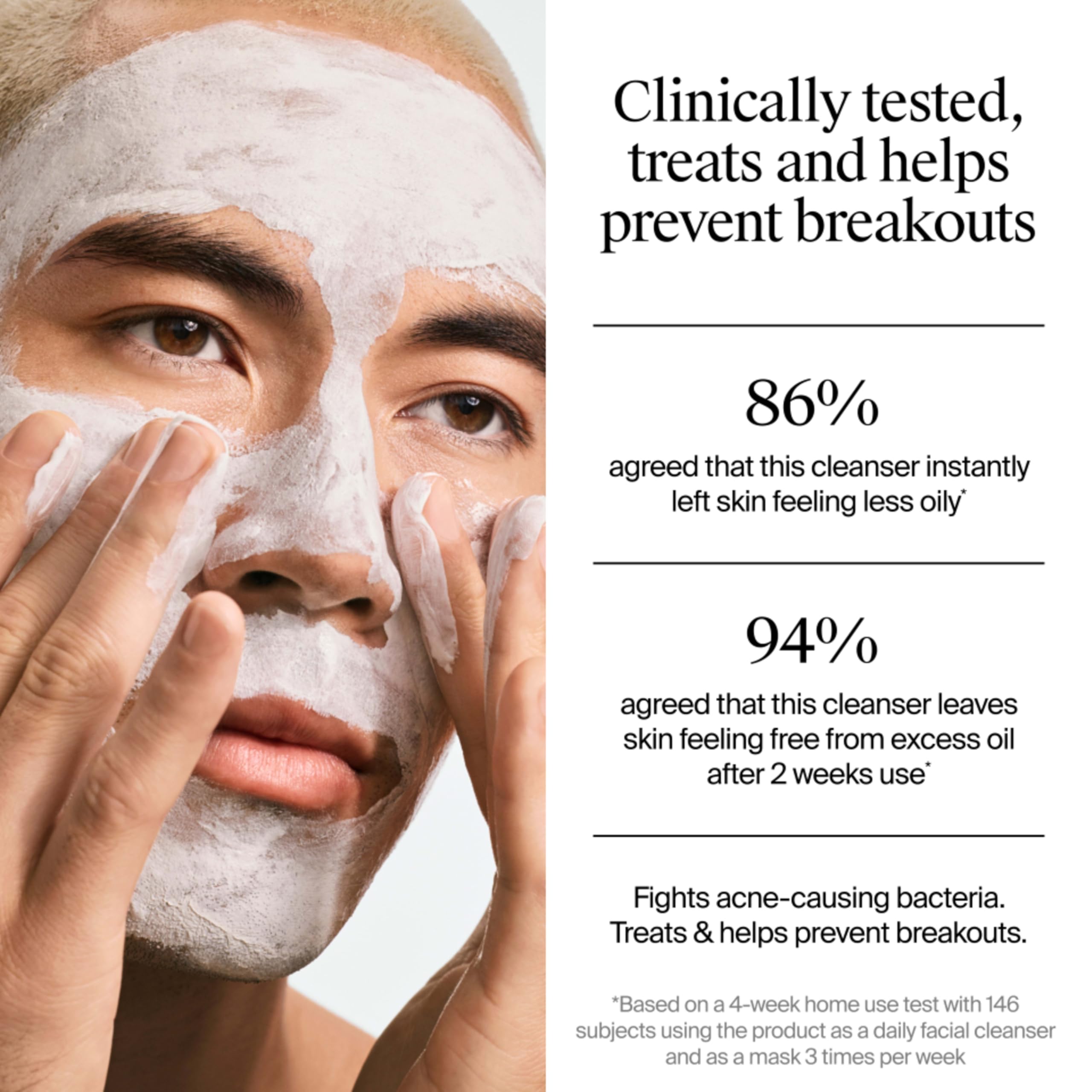 Masque Nettoyant Visage Anti-Acné Neutrogena Evenly Clear avec Peroxyde de Benzoyle à 3,5 % Traite les Éruptions Cutanées et Argile de Bentonite, Masque Purifiant à l'Argile Absorbe l'Huile pour Améliorer Visiblement l'Apparence de la Peau, 125 ml