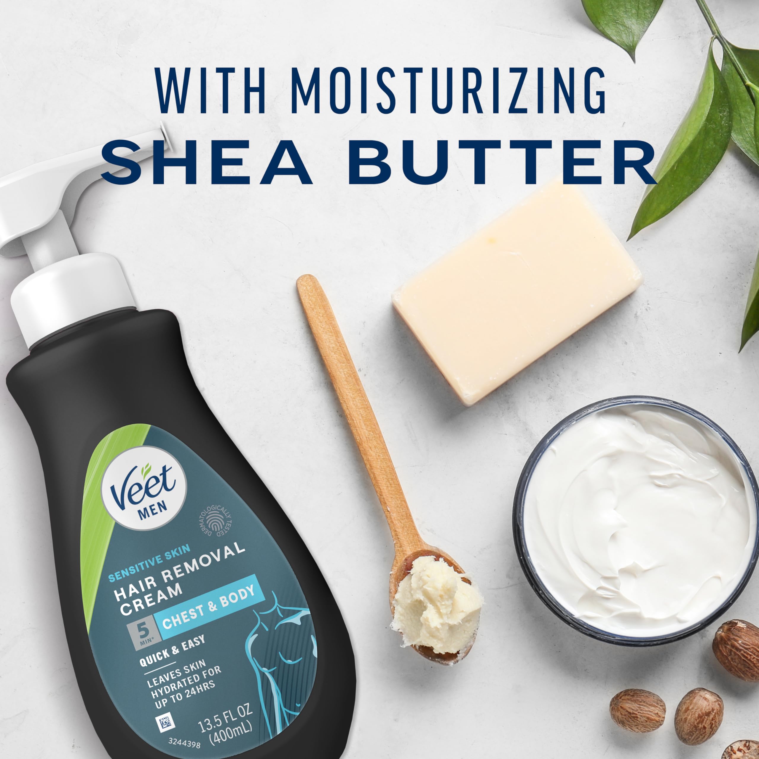 Crème dépilatoire Veet Men pour peaux sensibles, 400 ml, sans douleur, effet durable et rapide, fini net, testée dermatologiquement. À utiliser sur la poitrine, le dos, les bras, les jambes et les aisselles (lot de 2).