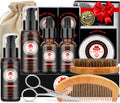 XIKEZAN Kit de toilettage et d'entretien pour barbe avec revitalisant, shampoing, huile, baume, brosse, peigne, cadeaux d'anniversaire pour la fête des pères, la Saint-Valentin pour homme, papa, mari, petit ami
