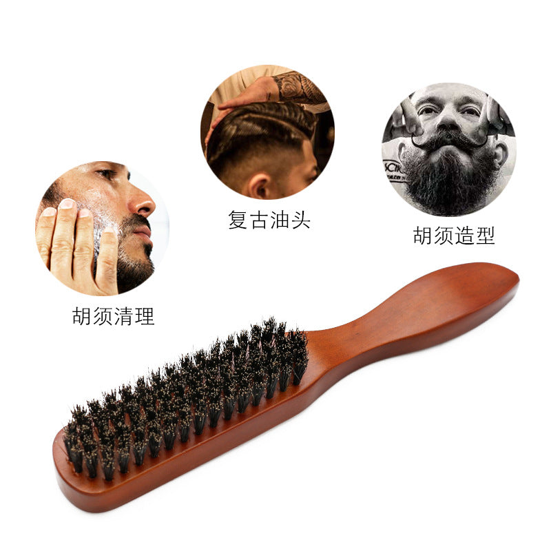 Brosse à barbe pour le coiffage et l'entretien, brosse de nettoyage pour salon de coiffure, brosse pour cheveux cassés, peigne à barbe en bois massif à poils, brosse à pommade