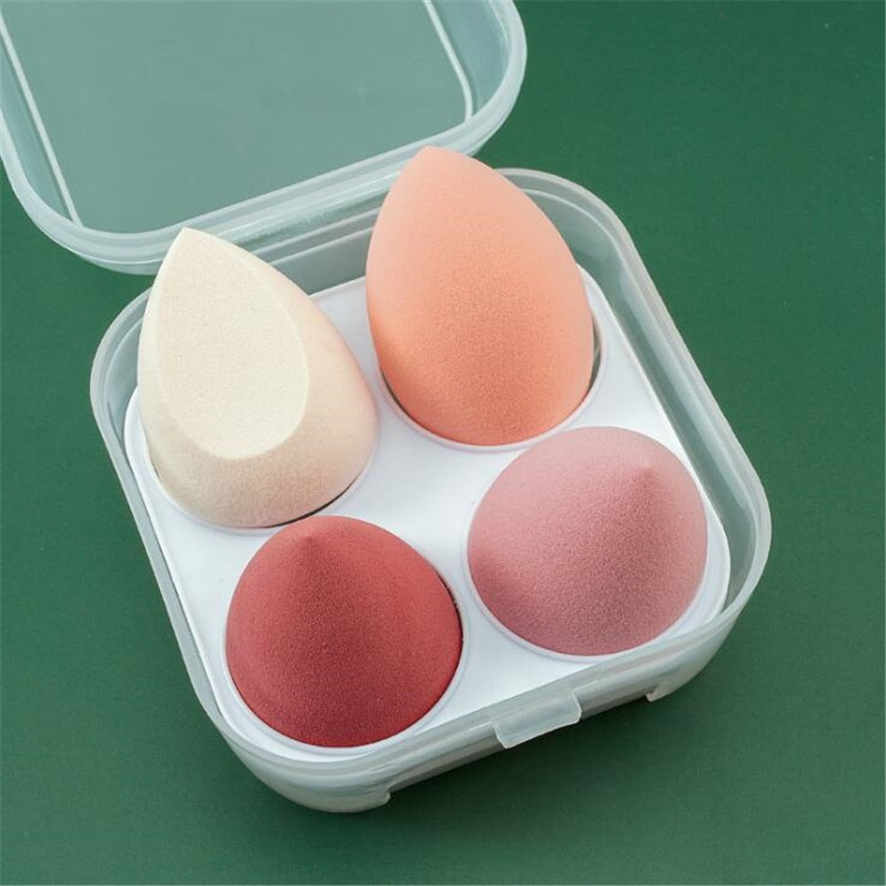 Lot de 4 éponges de maquillage avec boîte de rangement pour fond de teint et poudre, outils de beauté