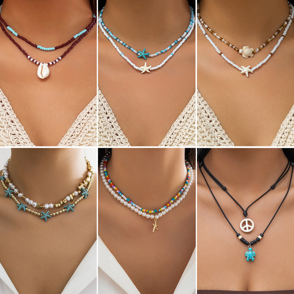 Mizhu Beach Océan Accessoires Tendance Polyvalent Collier Coquillage Étoile de Mer pour Femme