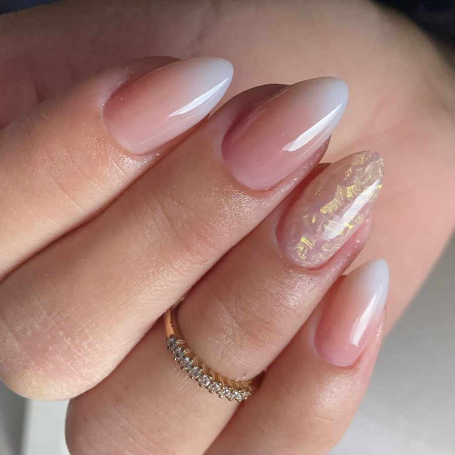 Nouveaux patchs à ongles portables à gradient pailleté, manucure en forme d'amande, faux ongles
