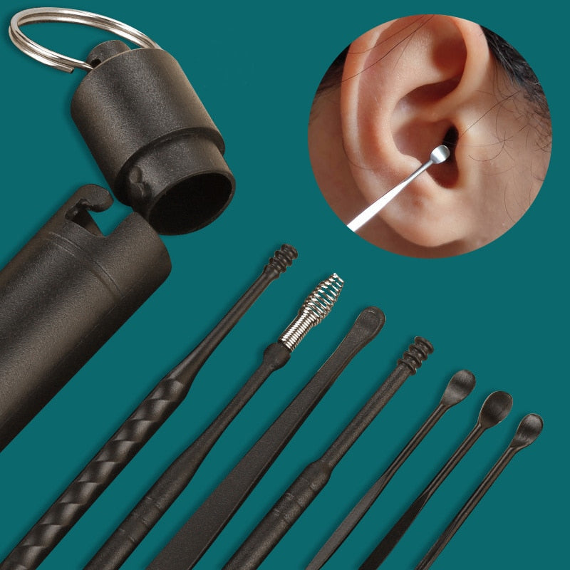 7 Pièces Curettes d'Oreille en Acier Inoxydable Kit de Nettoyage d'Oreilles Outil d'Extraction de Cérumen