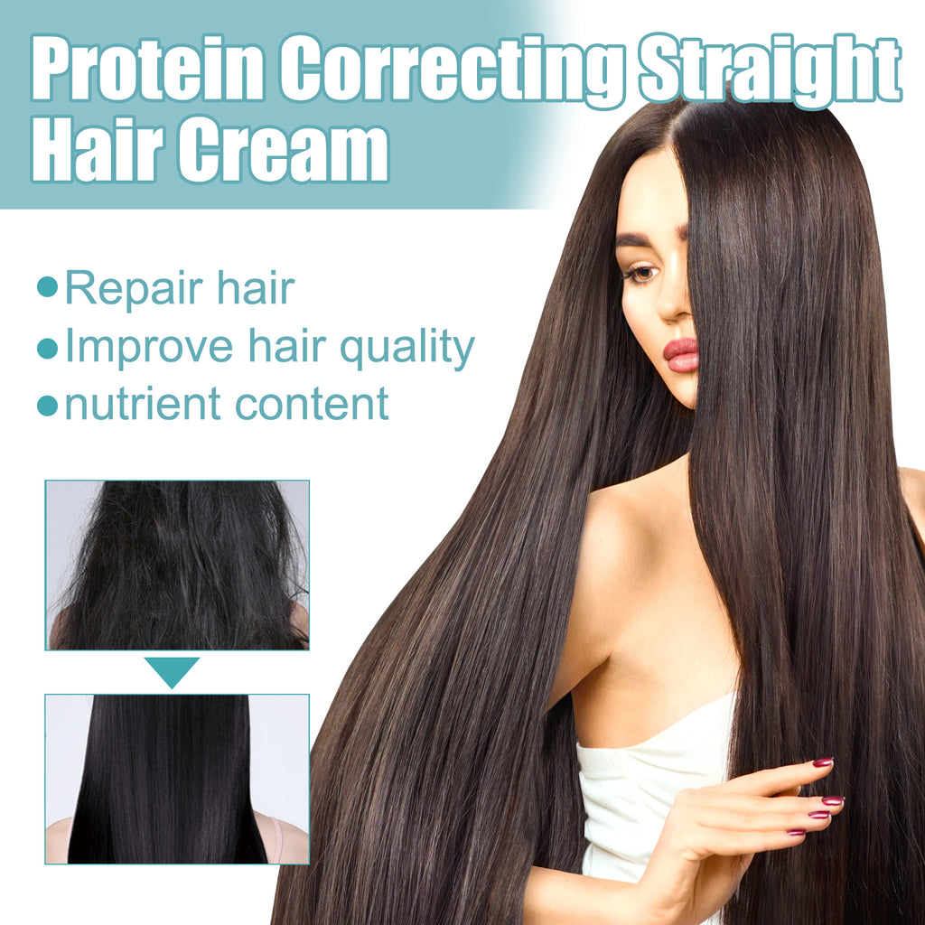 Crème lissante correctrice aux protéines pour cheveux, Traitement capillaire sans lissage qui répare les cheveux abîmés, Crème capillaire lissante