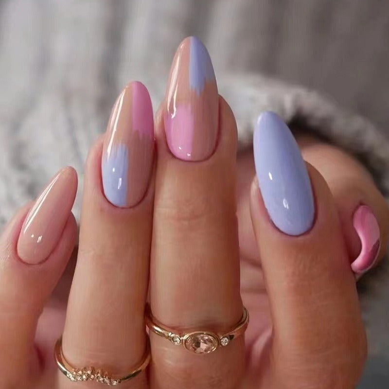 Patchs de manucure finis, ongles à porter, patchs de manucure en forme de goutte, combinaisons de couleurs contrastées