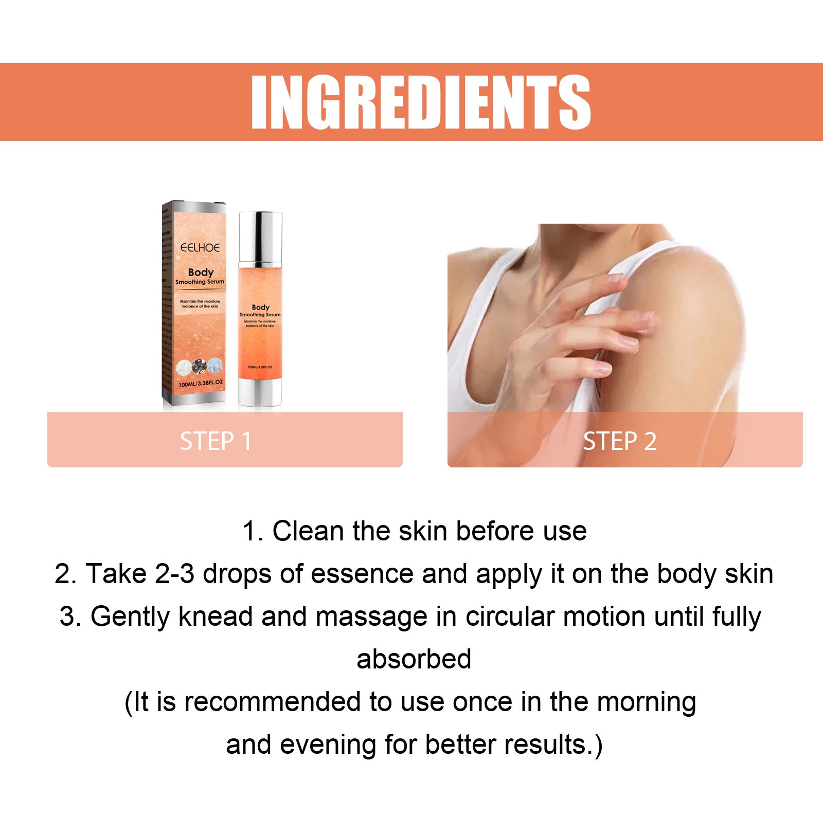 Sérum de beauté corps lisse, solution de soin hydratante et éclaircissante