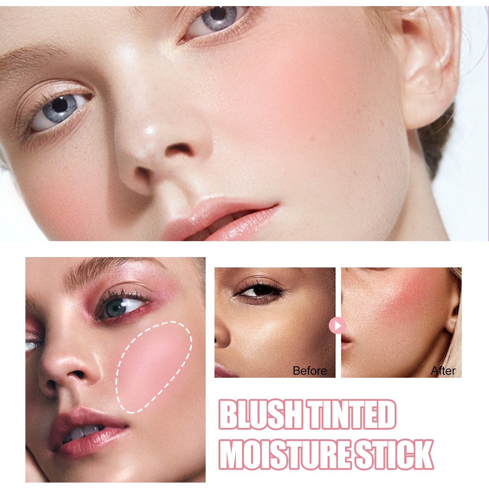 Fard à Joues en Stick, Base de Teint Solide Illuminatrice, Contouring Naturel, Maquillage Nude, Imperméable, Léger, Multi-Fonctionnel