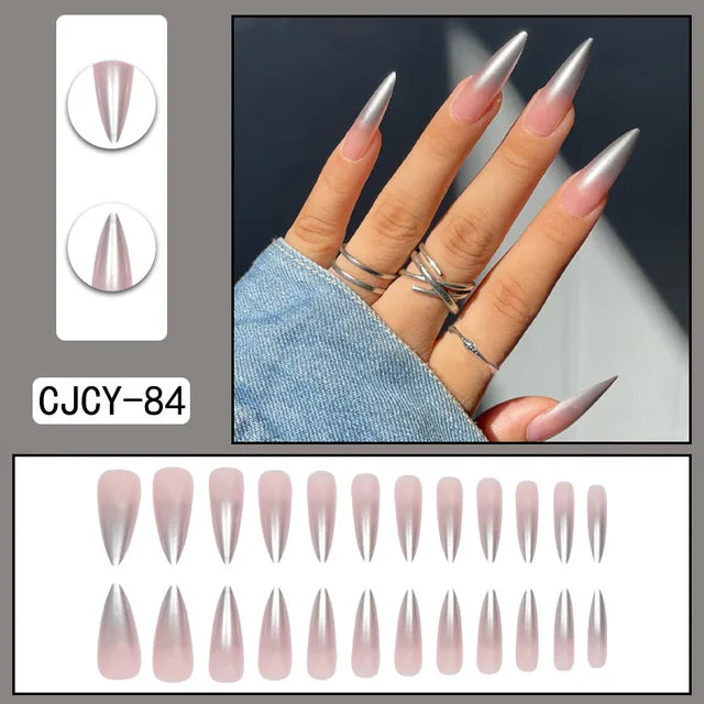 24 faux ongles en ABS avec motif stiletto long 1 gelée de gelée 1 lime à ongles de couleur aléatoire pour un usage quotidien
