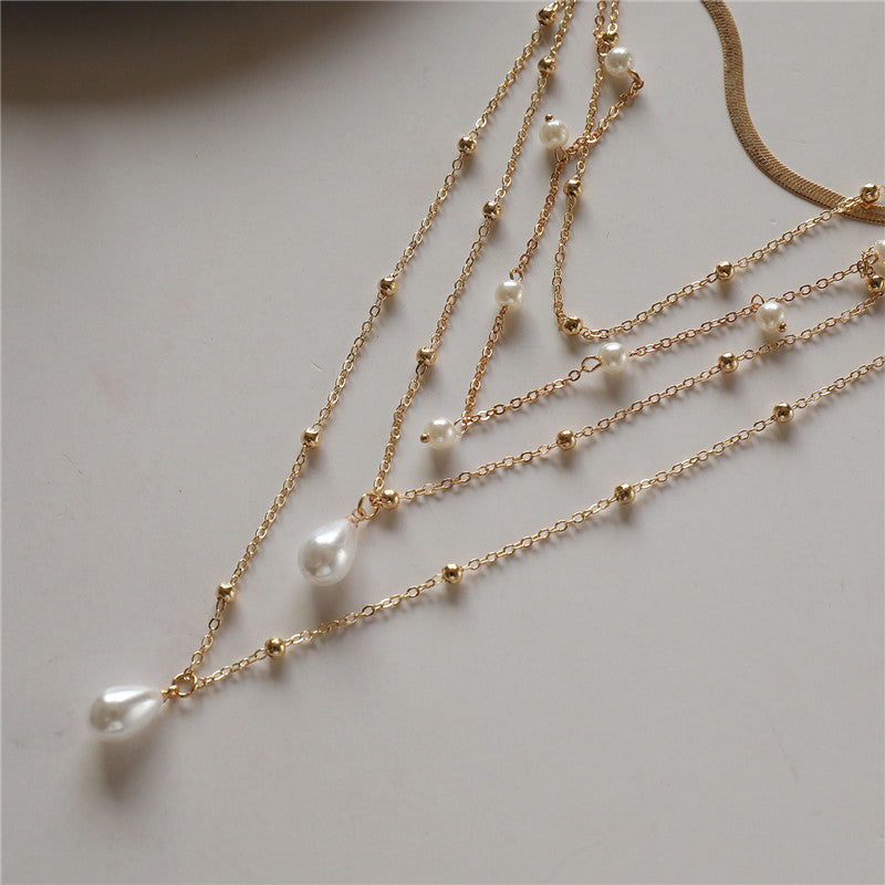Collier Ras du Cou Gothique en Perles d'Imitation avec Pompon, Colar Statement Mariage Punk Lariat Serpent Longue Chaîne Collier Bijoux Femme