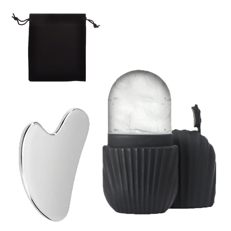 Ensemble d'outils de soin du visage en silicone avec plaque de grattage et sac de rangement pour l'application de glaçons sur le visage