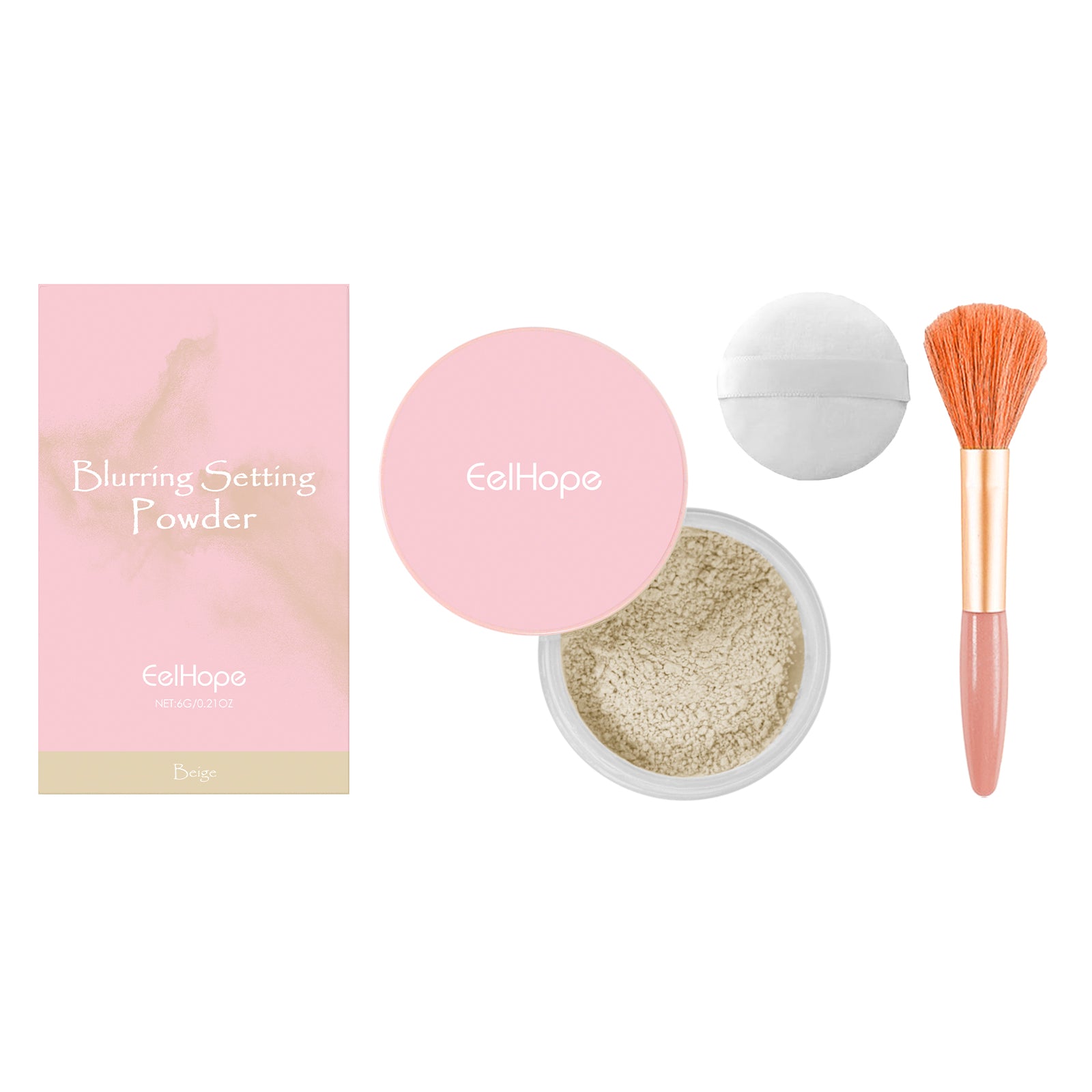 Poudre fixante avec pinceau, Maquillage Naturel Léger, Ajustement Délicat et Respirant, Poudre Bivalente Sèche et Humide, Maquillage Longue Tenue