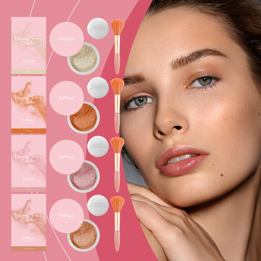 Poudre fixante avec pinceau, Maquillage Naturel Léger, Ajustement Délicat et Respirant, Poudre Bivalente Sèche et Humide, Maquillage Longue Tenue