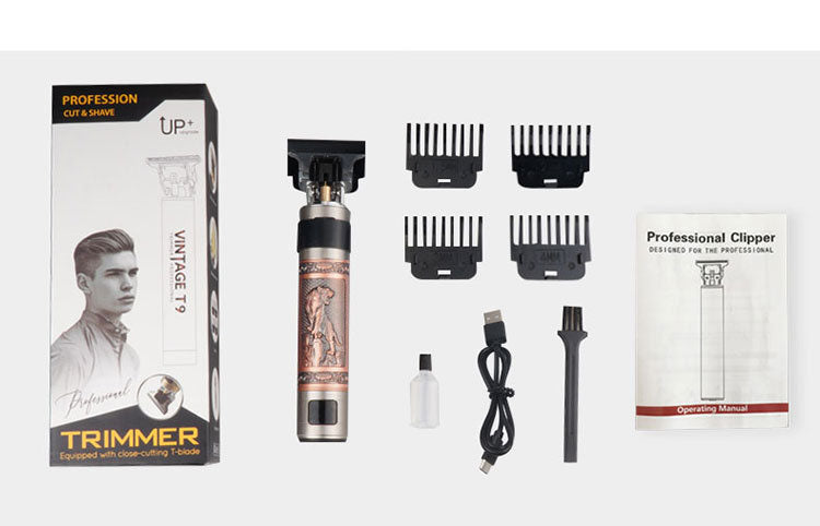 T9 Tondeuse à Cheveux Huile Tête Poussée Affichage Numérique Sculpture Crâne Petite Tondeuse à Cheveux Rognage Rasé Blanc USB Chargement Alliage de Zinc