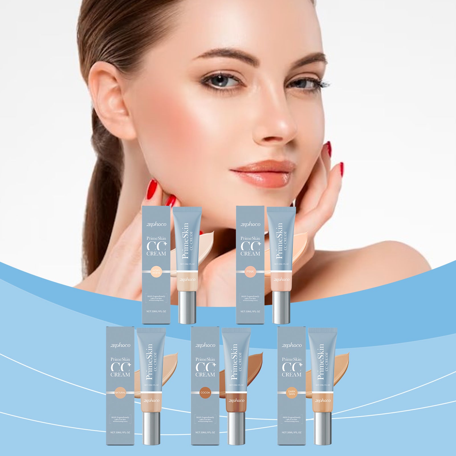 Série de Fonds de Teint Fluides Légers et Nourrissants Zephoco, Hydratants Légers, Éclaircissants, Hydratants et Ne Colla pas pour un Maquillage Naturel