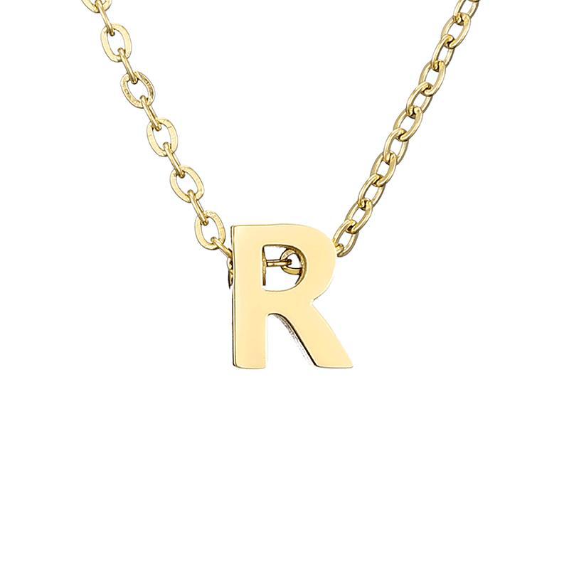 Nouveau Collier Pendentif Lettre en Acier Inoxydable Plaqué Or pour Clavicule