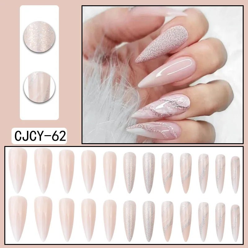 24 faux ongles en ABS avec motif stiletto long 1 gelée de gelée 1 lime à ongles de couleur aléatoire pour un usage quotidien