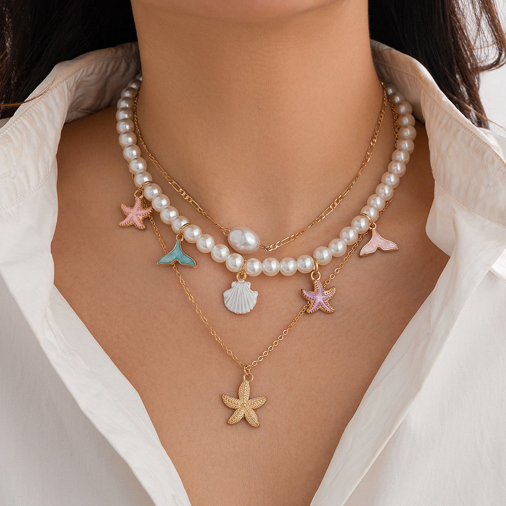 Collier rétro perlé style océan en coquillage, collier de perles d'imitation baroque en pierre concassée