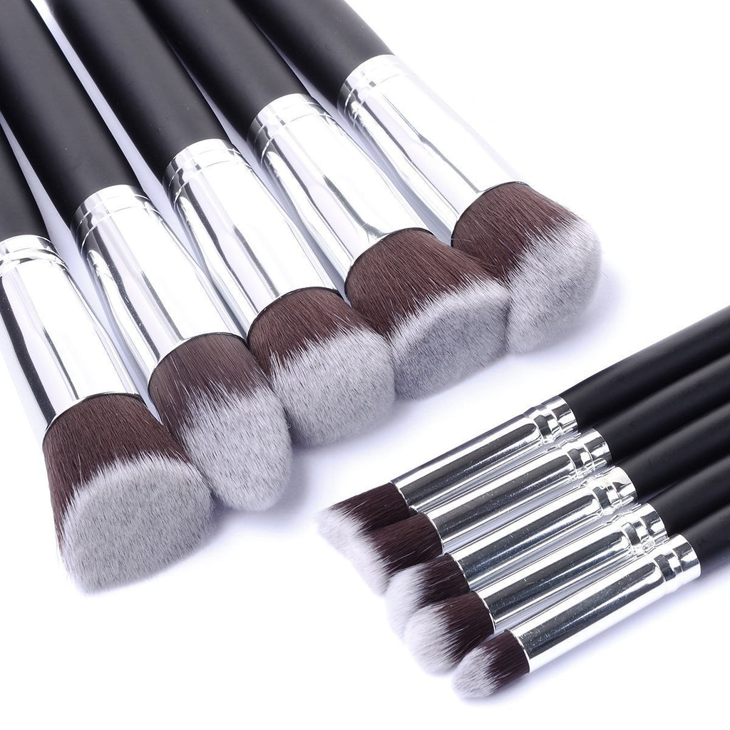 Lot de 10 Pinceaux de Maquillage Argentés/Dorés – Kit Professionnel pour Fond de Teint, Estompage, Fard à Joues, Poudre, Fards à Paupières