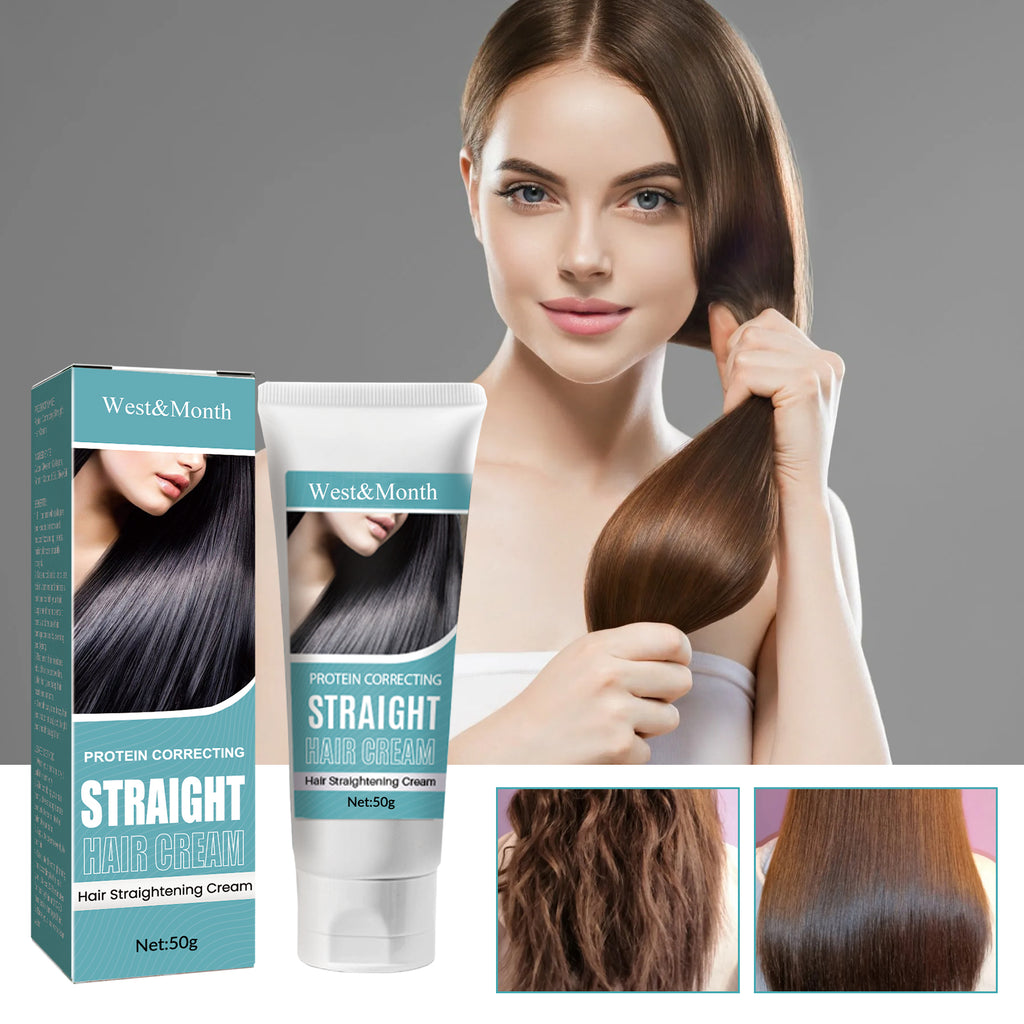 Crème lissante correctrice aux protéines pour cheveux, Traitement capillaire sans lissage qui répare les cheveux abîmés, Crème capillaire lissante