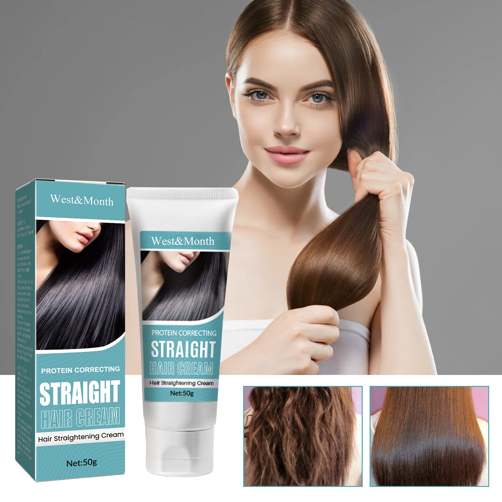 Crème lissante correctrice aux protéines pour cheveux, Traitement capillaire sans lissage qui répare les cheveux abîmés, Crème capillaire lissante