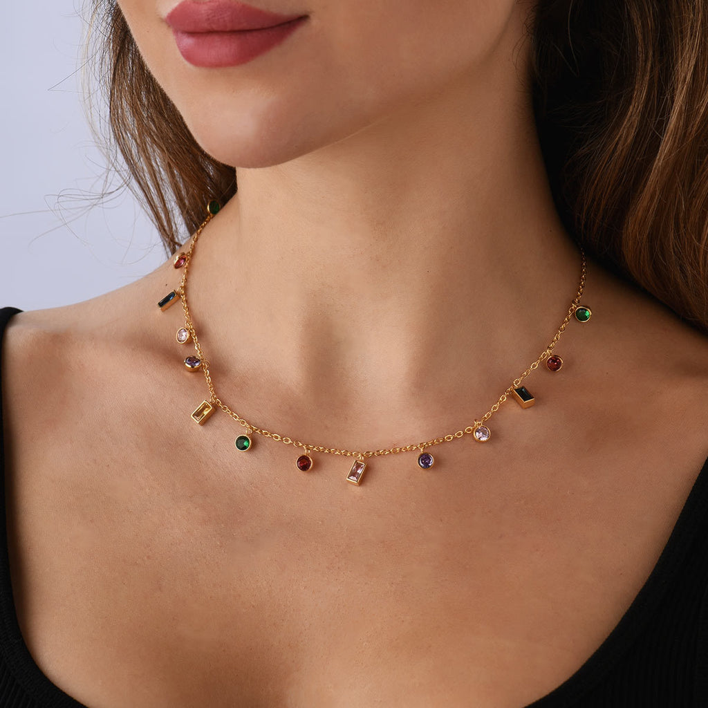 Collier zircon coloré avec motif circulaire géométrique, collier de niche